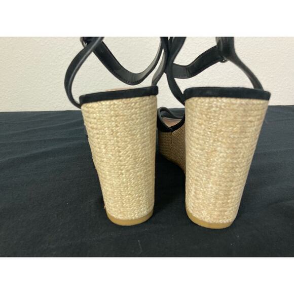 Steve Madden Black‎ Suede Wedge Heels Platform Ankle Strap Party Size 8.5 - Picture 4 of 13